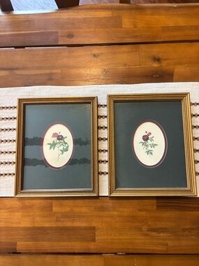 Set of 2 Small Botanical Framed Art in an Antique Gold Frame
